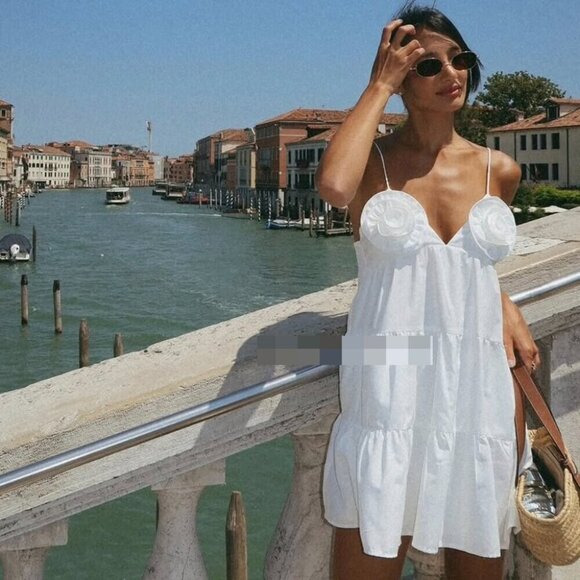 Zara Poplin Strappy Floral Ruffle Mini Dress Blogger Fav White Size XS - Picture 12 of 12